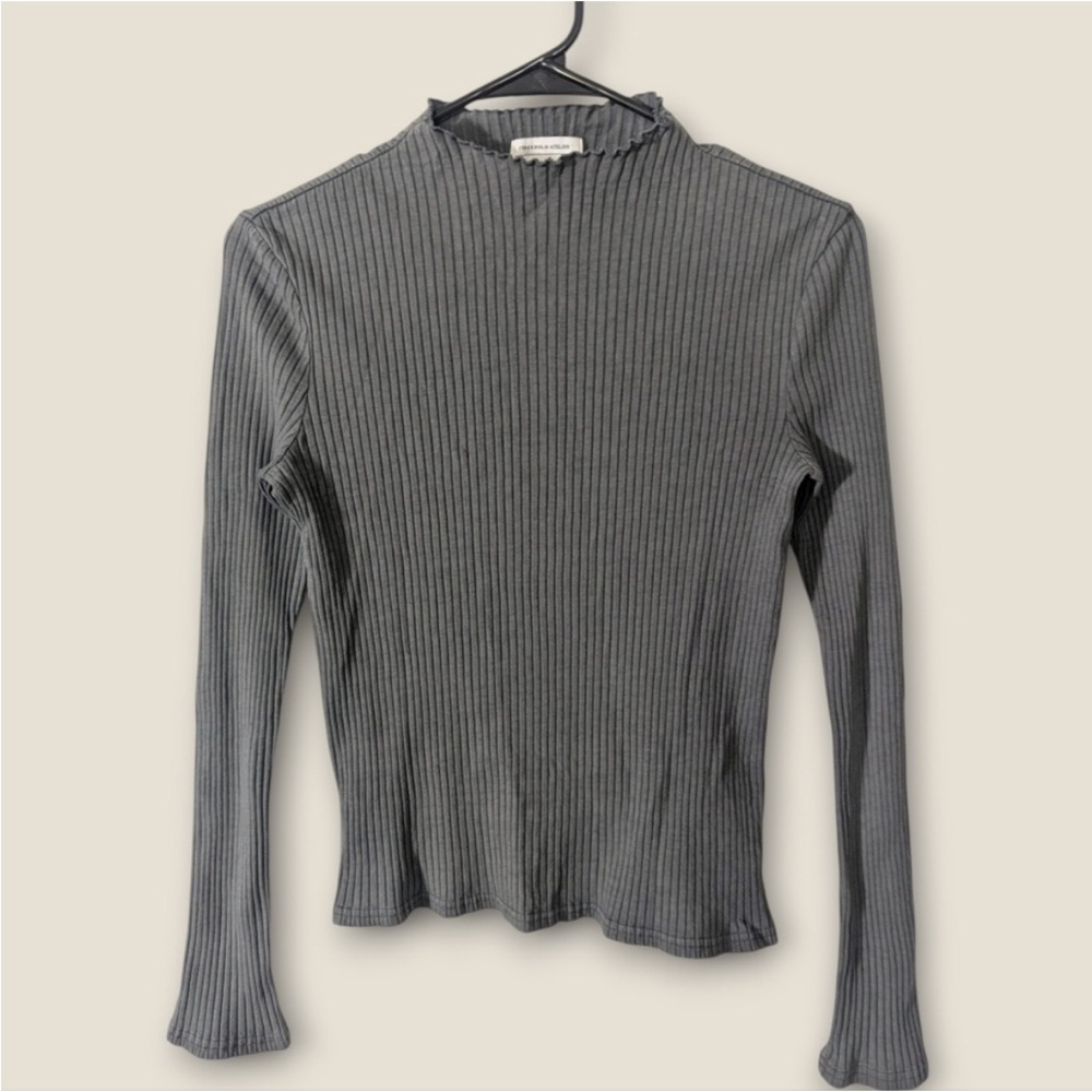 & Other Stories Charcoal Ribbed Blouse Size Small